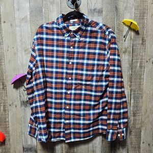 Hawker Rye Stretch Oxford Blue & Orange Plaid Button-Up Long Sleeve Shirt